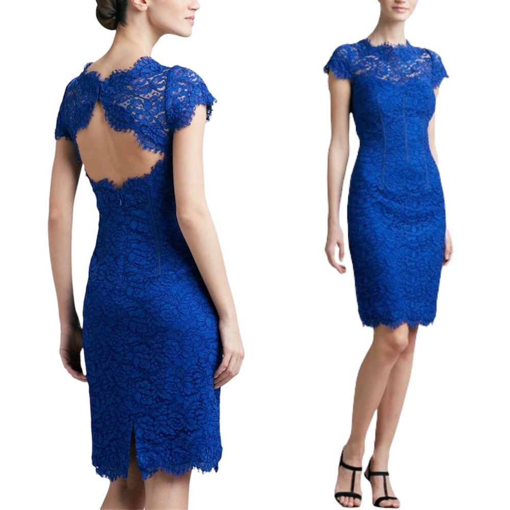 ML Monique Lhullier Blue Lace Sheath Dress